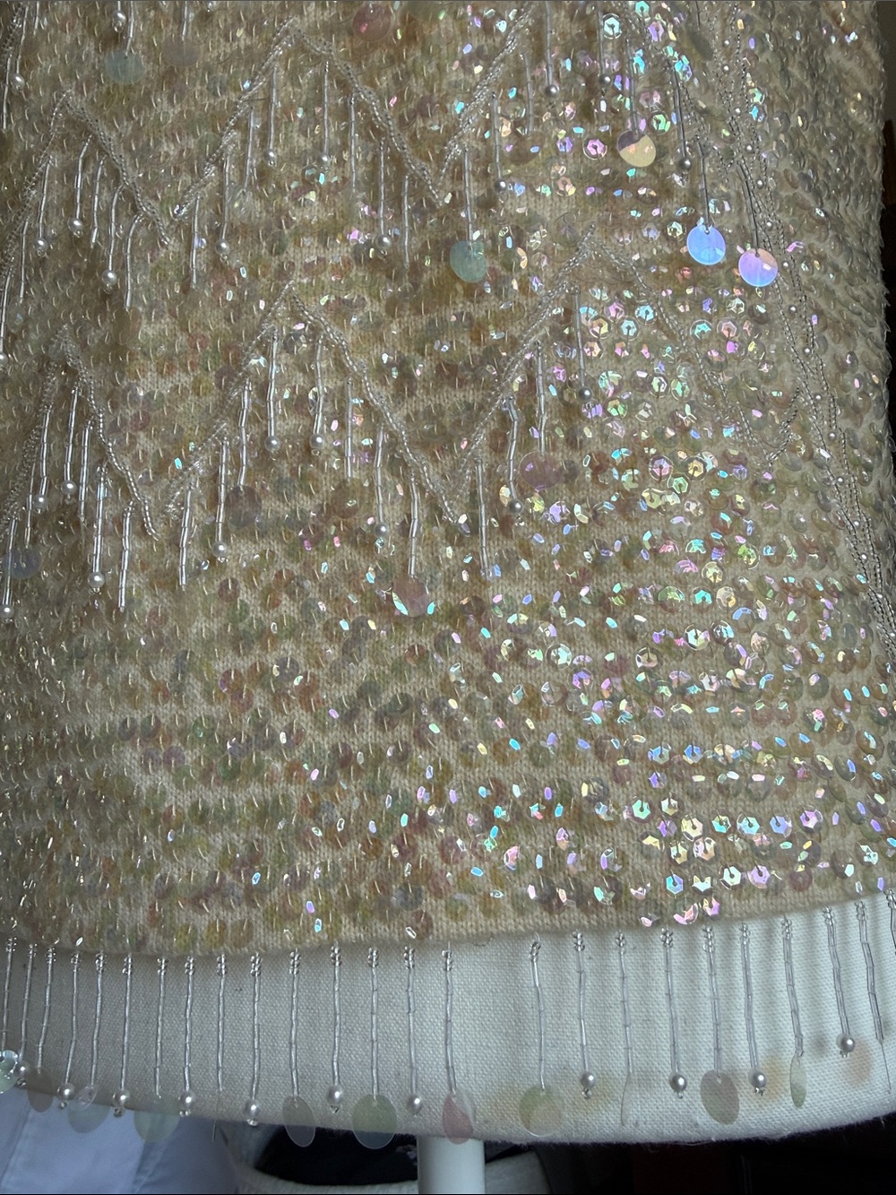 Vintage Handmade Haute Couture Beaded Ivory Sequin Top 100% Wool Size 36 - Picture 10 of 15